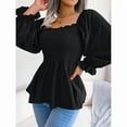 thumbnail image 3 of ZOELNIC Women's Peplum Tops Square Neck Ruffle Trim Long Sleeve Blouse Smocked Top Dressy Casual Shirts, XL, 3 of 6