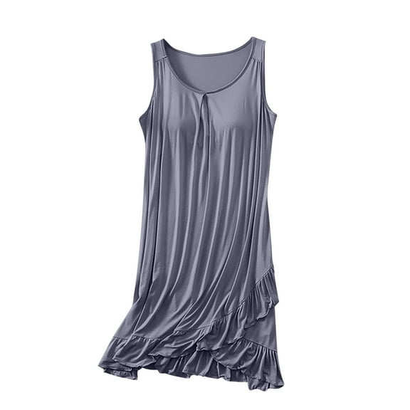 Maplenight Womens Nightgowns Sleeveless Shelf Bra Tank Tops Solid Color Casual Soft Sleepwear