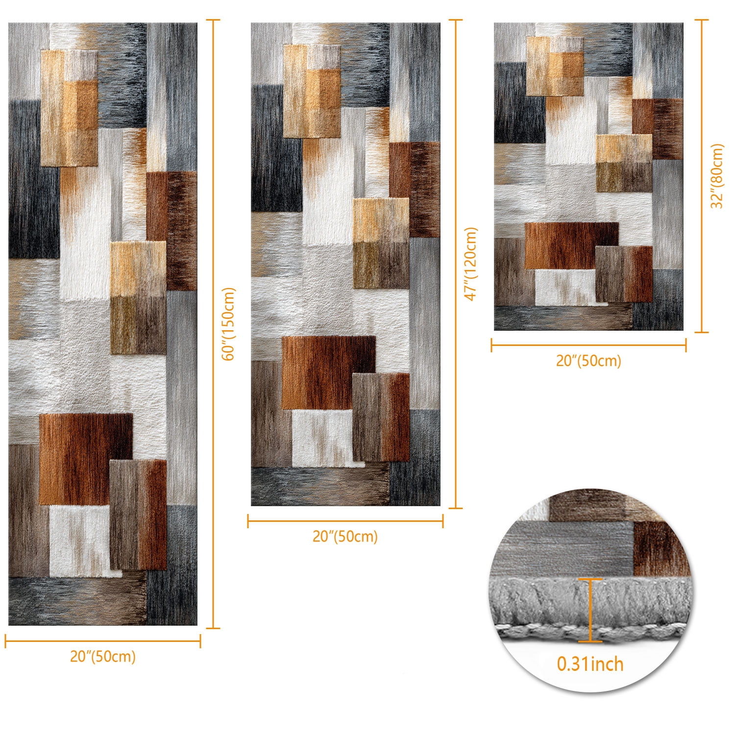 3 Piece Kitchen Rug Set, Non-Slip And Washable, Abstract Pattern Kitchen Hallway Rug, Soft And Comfortable, Suitable For Sinks, Floors, Entrances, Hallways and Bathrooms