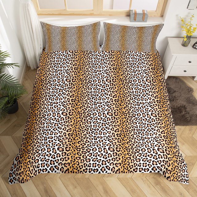 Cheetah Print Comforter Cover Brown Leopard Bed Set, Ombre Gradient