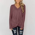 thumbnail image 2 of YWDJ Cute Fall Long Sleeve Shirts for Women Womens Casual Waffles Kink V-Neck Shirt Loose Long Sleeve Pullover Tops Wine XXL, 2 of 5