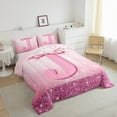 thumbnail image 2 of jejeloiu Initial Letter J Queen Comforter Set,Kawaii Bowknot Bedding Sets,Pink Sequin Print Bedding Comforter Set For Girls,Breathable Bedroom Decoration Reversible,3 Pieces, 2 of 7
