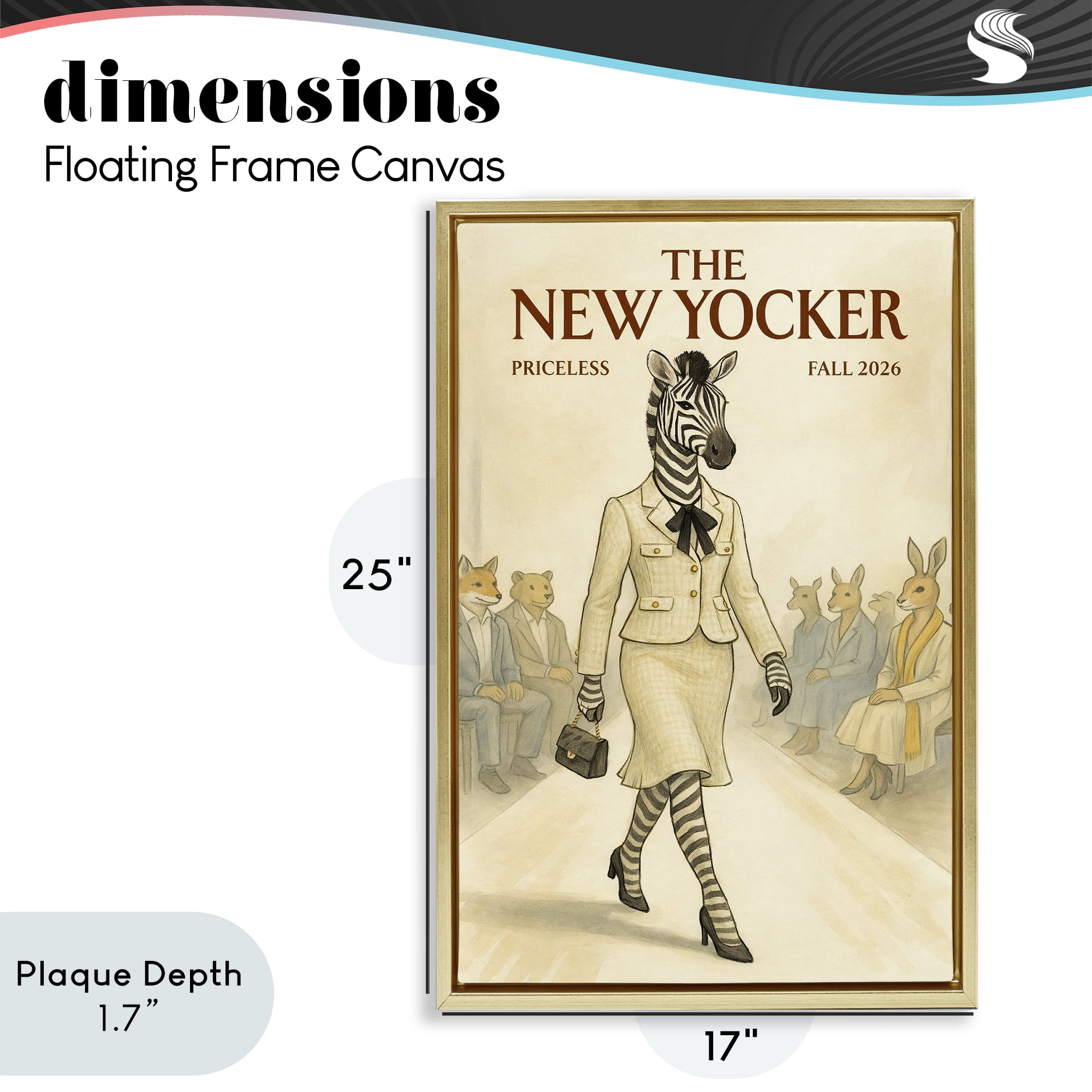 Stupell Industries New Yocker Zebra Model Gold Framed Floater Canvas Wall Art, design by Grotto Studios