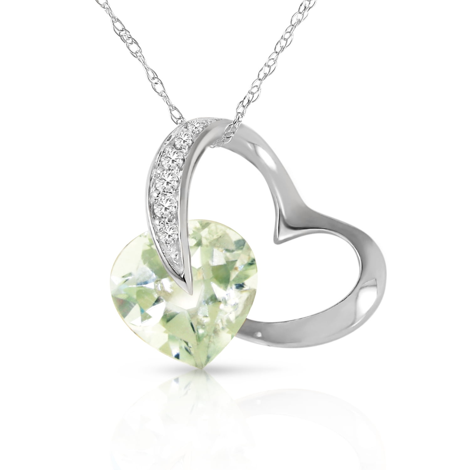Galaxy Gold 14K Solid Gold Natural Diamond & Green Amethyst Necklace for Women - White Gold Fine Jewelry