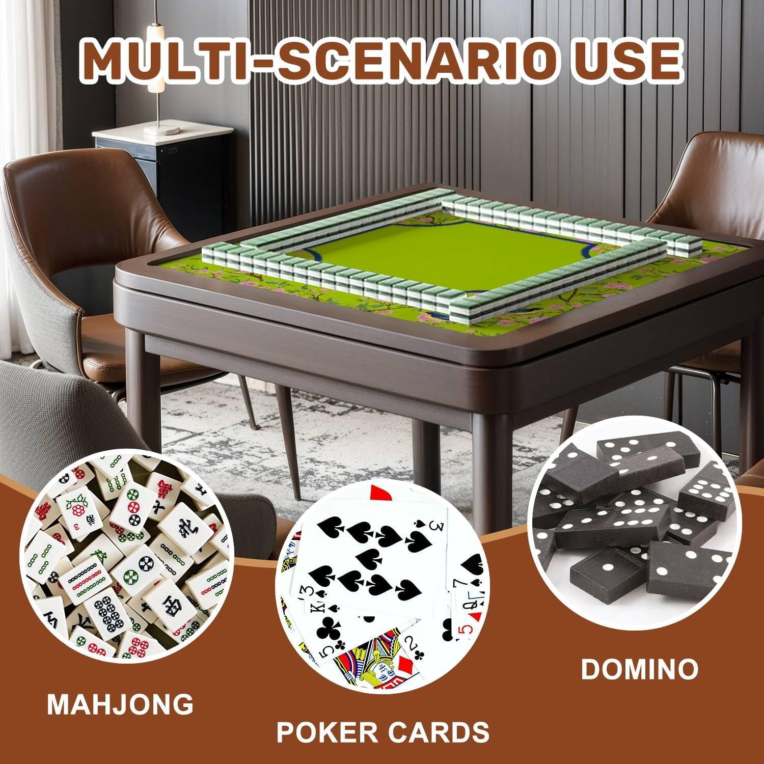 Mahjong Mat with Carrying Bag 31.5" x 31.5" Non-Slip Noise Reduction Floral Birds Vibrant Pink Flowers Green Decorative Frame Design Table Mat for Mahjong Poker Dominoes Card Board Tile Games