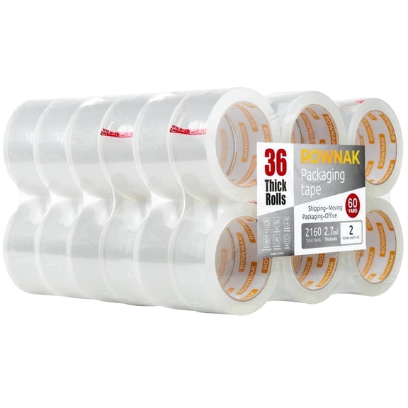 ROWNAK Heavy Duty Packaging Tape 36 Rolls - 2.7mil Thick, 2.0 in Wide, 60 Yards Roll
