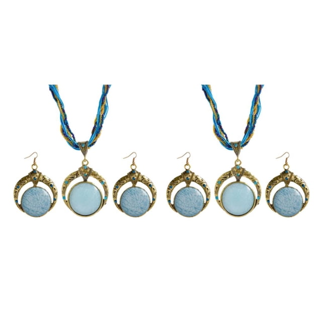 Qarigey Collar De Piedra De Cristal Hecho A Mano De Aleación Colgante De Estilo Bohemio Para Mujer Collar De Regalo Para Mujer Collar+pendiente-Azul 2Conjunto