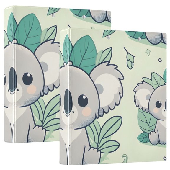 Koalas Leaves Green 3 Ring Binders 1.5 inch Hardcover File Folders with Interior Pockets A4 Size Organizer for School Office Hospital Set of 2