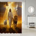 thumbnail image 2 of Manfei Forest Lion Sheep Shower Curtain 72Wx72L, Western Bible Theme Bathroom Curtain, Dark Brown Orange, 2 of 5