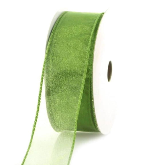 Sheer Chiffon Ribbon Wired Edge, 1-1/2-inch, 25-yard, Moss Green