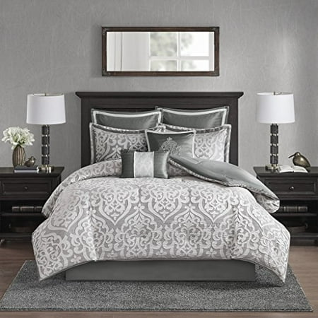 Madison Park Odette 8 Piece Jacquard Comforter Set Silver Queen