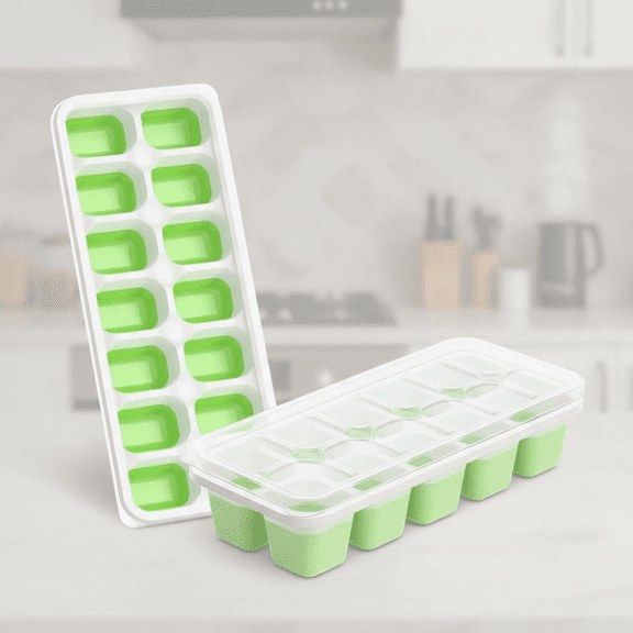 2-Pack Stackable Ice Cube Trays with Lids, 28 Cubes Each, Durable Easy-Release Silicone and Plastic Design for Freezer, Perfect for Cocktails and Coffee