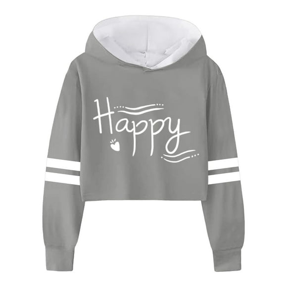 MIASHUI Girls Sweatshirt Children Long Sleeve Letters Short Hoodie Hoodie Top,Grey,13-14 Years