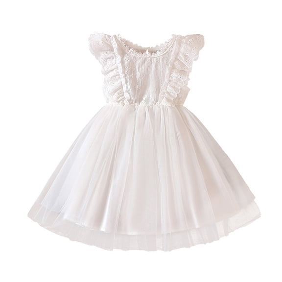 JUMESG Baby Girl Dress Toddler Girls Vintage Party Dress Ruffled Sleeve A-Line Tulle Flower Girl Dresses for Wedding/Birthday,White 130
