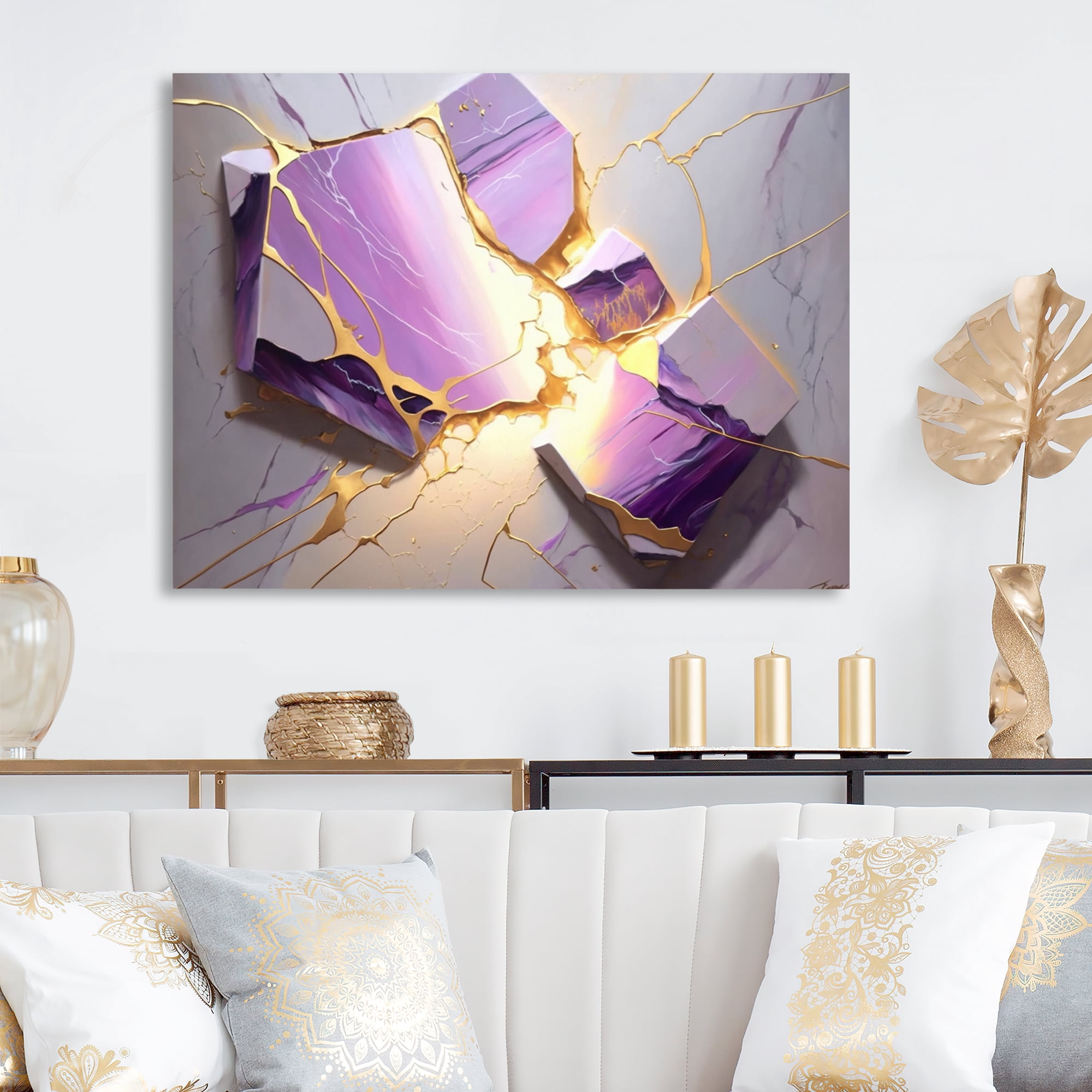 Designart Abstract Geode Violet I Canvas Wall Art