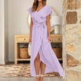 thumbnail image 2 of YanHoo Women's Elegant Maxi Dresses Summer Ruffle Short Sleeve V Neck Tie Waist High-low Dress Cocktail Party Swing Dress Summer Prime Sales, 2 of 8