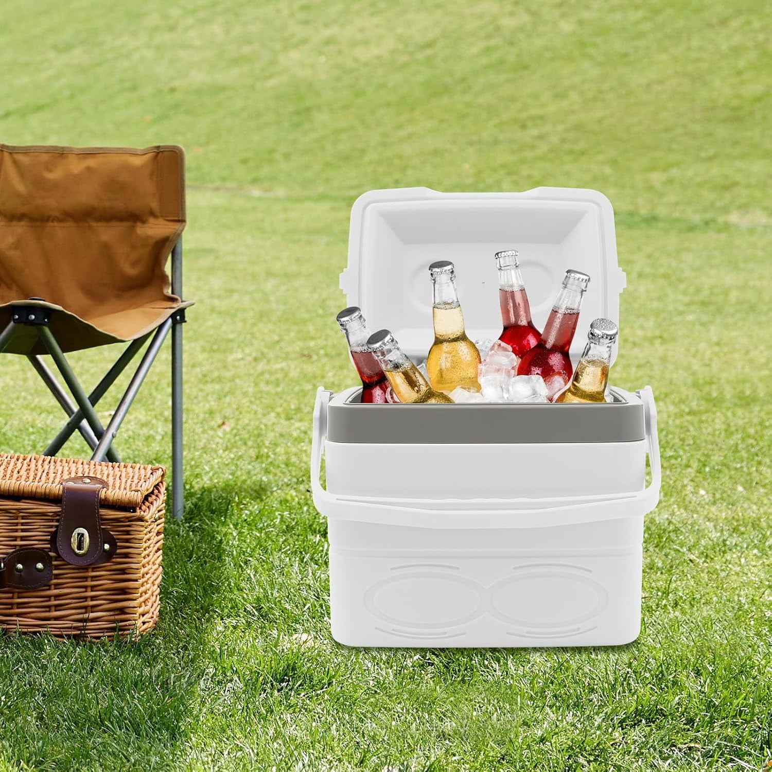 Grey + White 9Qt Insulated Ice Chest Box Portable Ice Chest Hard Cooler Box Lightweight Small Proof Ice Lunch Box with Handle Outdoor Ice Pack for Travel, Camping, Shopping