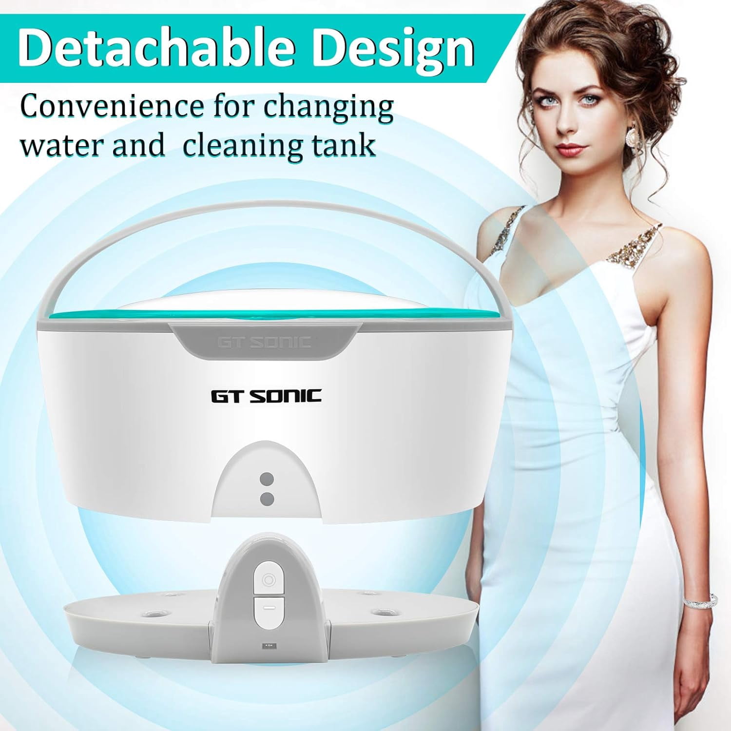 450ml Ultrasonic Cleaner for Dentures & Jewelry, 40kHz Dental Jewelry Cleaner with Tray & Handle, 5-Min Auto Shut-Off for Rings Glasses Watches