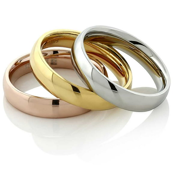Gem Stone King Stainless Steel Rose Yellow Gold and Silver Three Tri-Color Stacking Set of 3 Band Ring | Size 6