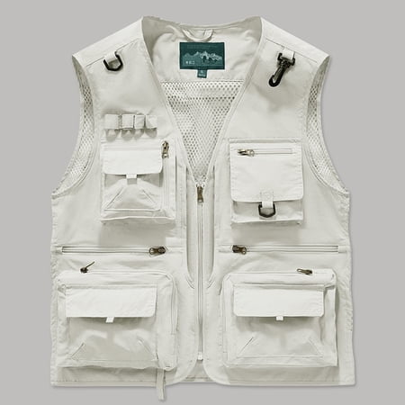 Men s Summer Vest for Fishing Travel Outdoor Work Safari and Photography with Multiple Pockets(Beige XXL)