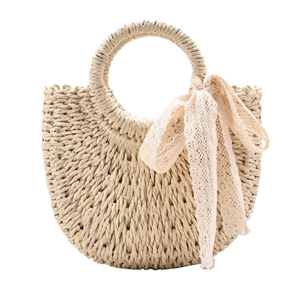 Bolso de playa de paja para mujer, tejido tipo bandolera, con asa superior, para verano