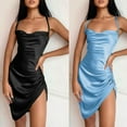 thumbnail image 5 of Yokua Women Spaghetti Strap Satin Lace-Up Backless Side Drawstring Bodycon Mini Dress, 5 of 16