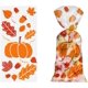 thumbnail image 4 of 100 bolsas de celofán para aperitivos de Acción de Gracias, fiesta de cosecha de otoño, embalaje de galletas, patrón de hoja de arce de calabaza transparente, suministros de dulces, nudos dorados, na JAMW Sencillez, 4 of 5