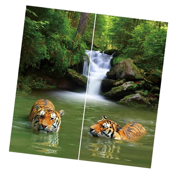 Cortinas Opacas con Estampado 3D de Animales Perfecl 2 Paneles 33 W X 79 L Pulgadas con Anillos y Ganchos Tigre