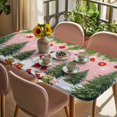 thumbnail image 3 of Pink Christmas Table Cloths for 6 Foot Rectangle Tables, Xmas Tree Ball Snowflake Winter Gifts Patio Waterproof Elastic Fitted Tablecloths, Washable Rectangular Table Cover for Camping, 3 of 8