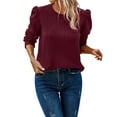 thumbnail image 4 of Womens Long Puffed-Sleeve Tops Plus Size S-5X Casual Crewneck Pullover T-Shirts Ladies Trendy Textured Solid Loose Comfort Blouses Tees, 4 of 8