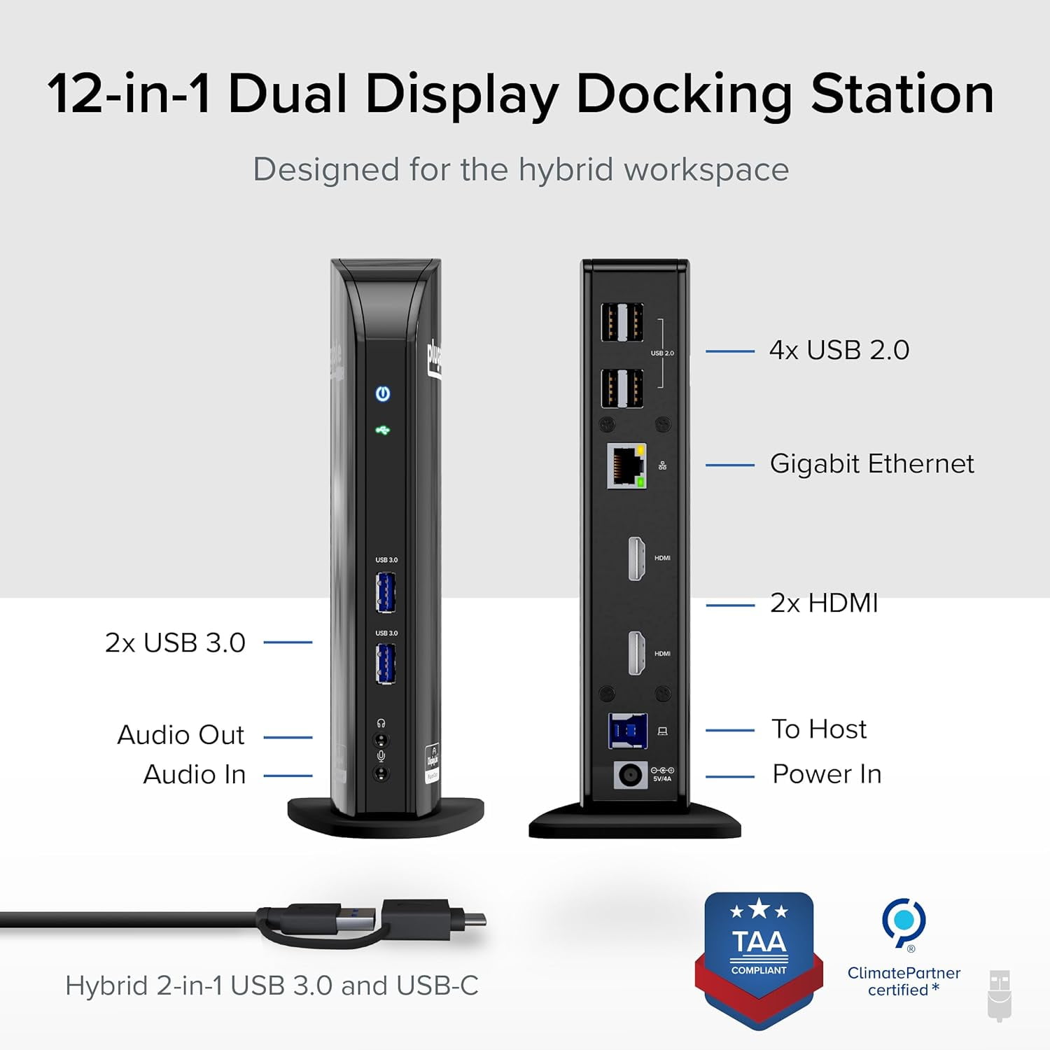 Plugable Universal Laptop Docking Station Dual HDMI Monitor UD-3900