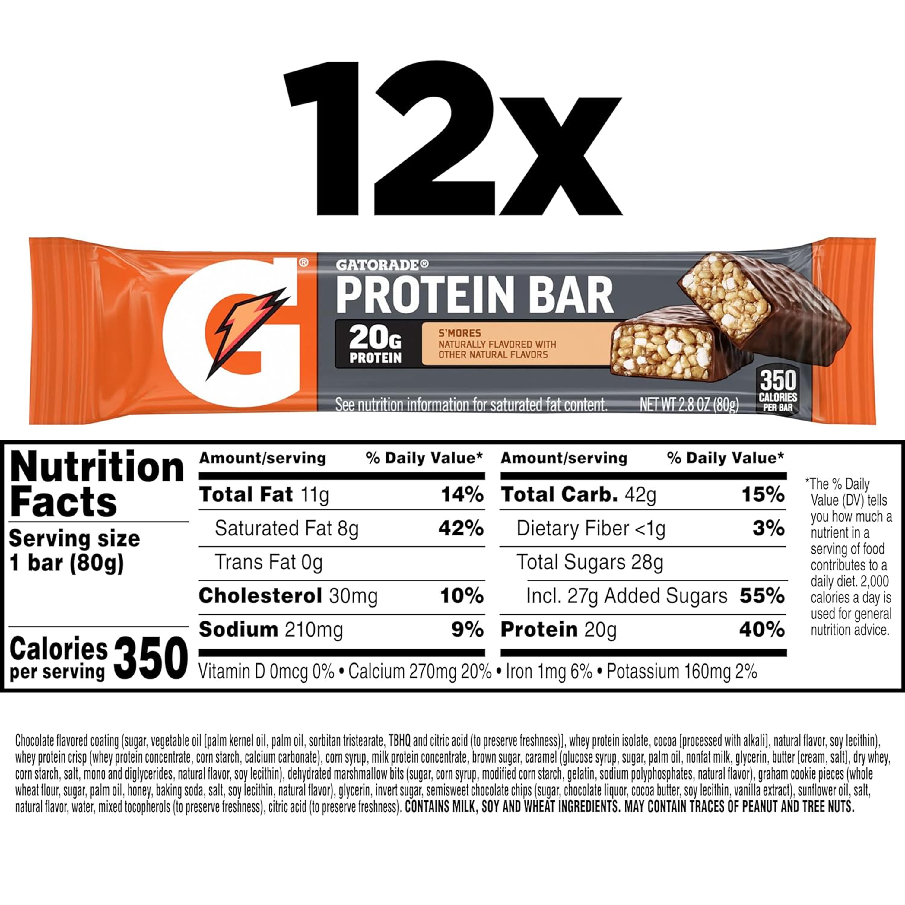 Gatorade Protein Bars S'mores, 2.8 Oz 12ct
