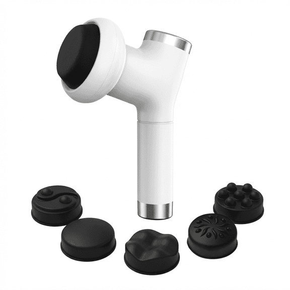 Mifanstech Handheld Back Massager, Ultra-Quiet Powerful Muscle Massager, Deep Tissue Massage Gun, Portable Percussion Massager, Body Relaxation Device featuring 5 Interchangeable Massage Heads, White