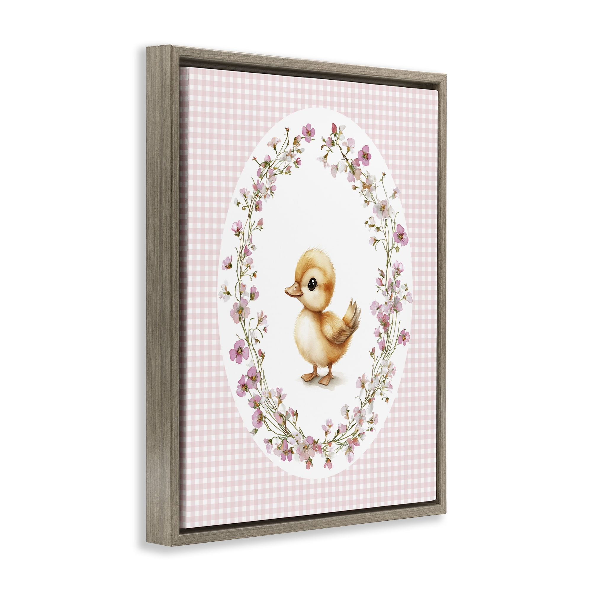 Stupell Industries Spring Gingham Duckling Brown Framed Floater Canvas Wall Art, design by Christine Simpson Art