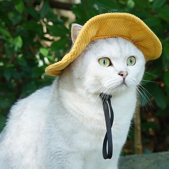 Adjustable Dog Baseball Cap, Summer Sun Visor Hat with Ear Holes Soft Corduroy Pet Sunbonnet for Dogs Cats Outdoor Beach Walking(Yellow,XS)