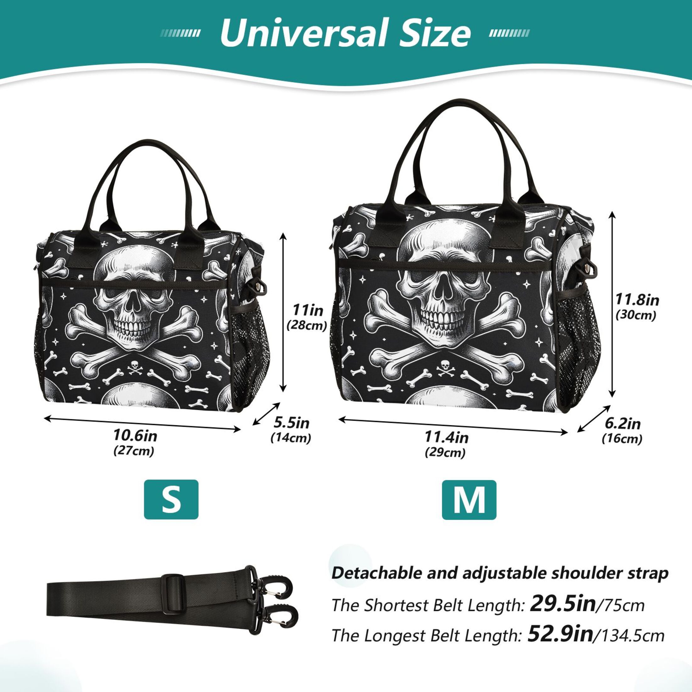 ALAZA Skeletons Halloween Insulated Lunch Bag Reusable Tote Box Adjustable Shoulder Strap for Work Picnic