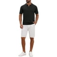 thumbnail image 2 of Men's Textured Knit Polo Shirt V Neck Short Sleeve Casual Golf Polo Shirt L Black, 2 of 6