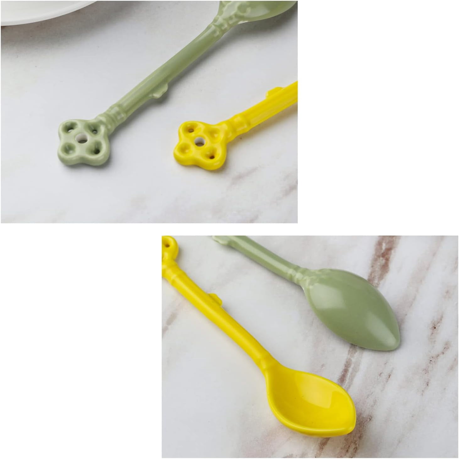 ABCISI Retro Key Shape Coffee Spoons, Vintage Ceramic Espresso Spoons Set of 6, Small Coffee Stirring Spoon for Coffee, Dessert, Tea and Ice Cream, Multicolored