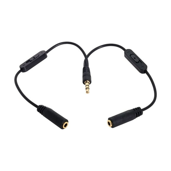Huggegwe CY Noir 3.5mm Stéréo Mâle à Double 3.5mm Femelle Casque Audio Câble Y Splitter avec Interrupteur de Volume CJ25311-8944