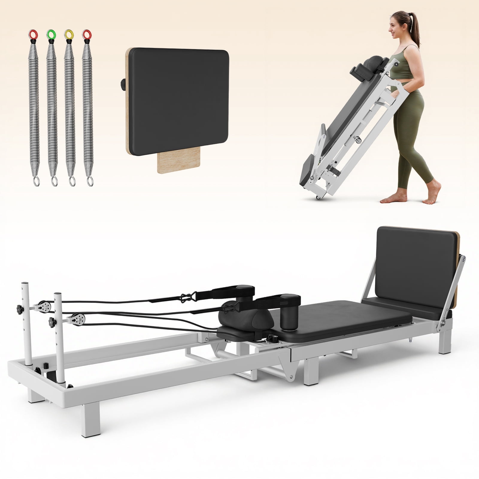 Paeta 86.6” Foldable Pilates Reformer,Pilates Machine Suitable For Height Over 5'7 '',Pilates Exercise Equipment with Jump Board for Home Gym,110lbs resistance 5 Springs