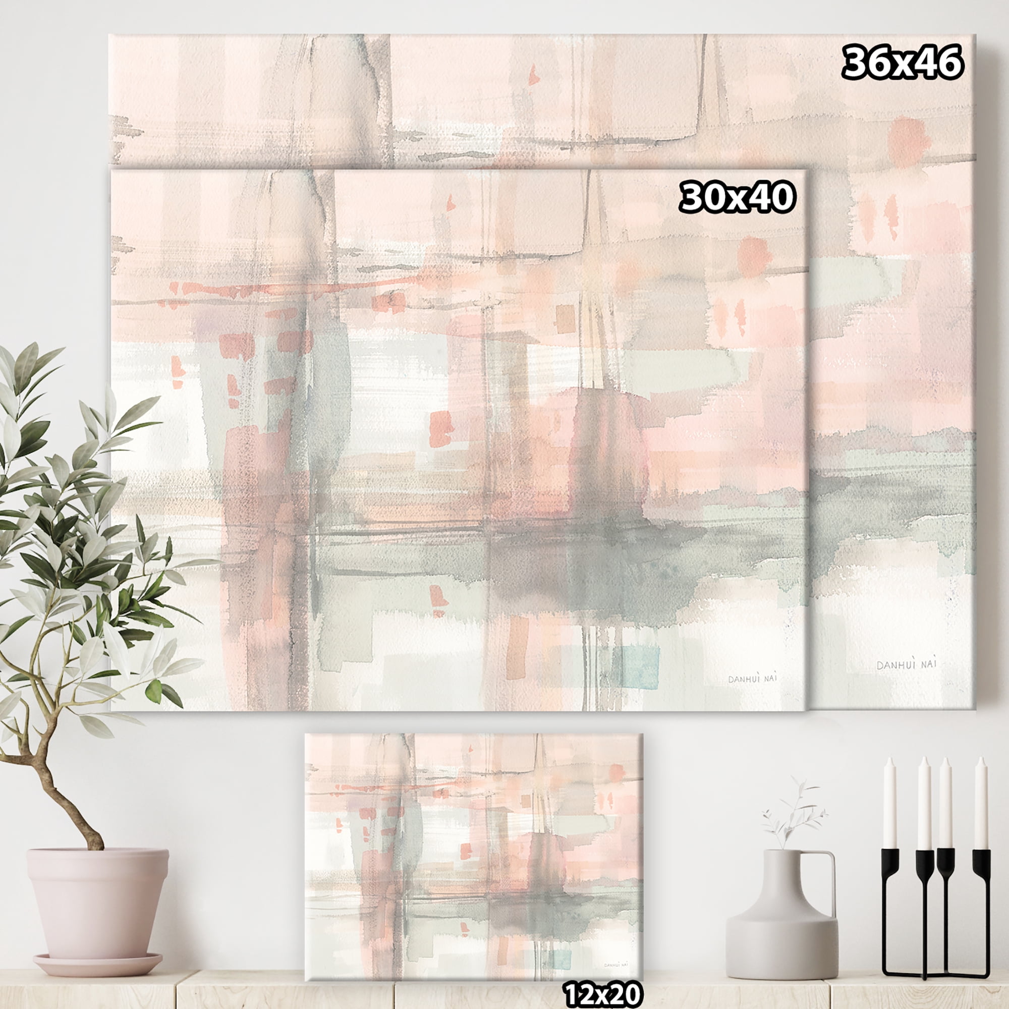 Designart 'Intersect II Grey' Pink Modern Premium Canvas Wall Art