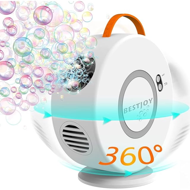Máquina de burbujas para niños pequeños – Máquina de burbujas recargable, soplador automático de burbujas, divertidos juguetes al aire libre giratorios 90° y 360°, Pascua, Navidad, fiestas de cumpleaños, regalos para niñas y niños Sincero Electrónica