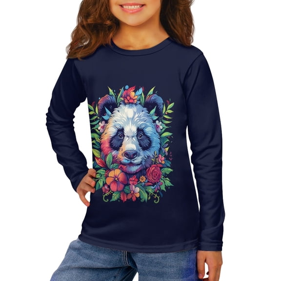 DISNIMO Panda Flower Long Sleeve Kids T Shirts Girls Size 3-4 Youth T Shirt Girls Long Sleeve Crew Neck T Shirt for Girls Long Sleeve T-Shirts for Girls Long Sleeve Shirts Soft Shirt Boys