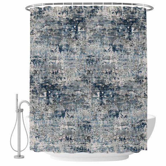 Vintage Navy Blue Grey Shower Curtain Set - Standard 72" x 72" Washable Bathtub Curtain with 12 Hooks, Modern Abstract Boho Art Waterproof Fabric Stall Shower Curtains for Bathroom/Bathtub Décor