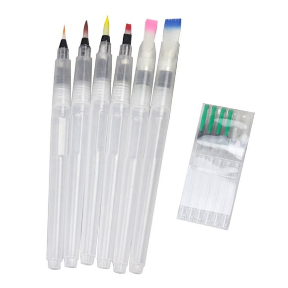 MasteelfCA 1 Set 6pcs Water Storage Paint Brush Watercolor Brush Pens Water Soluble Color Lead Three Pointed Heads Three Flat Heads (Colorful)