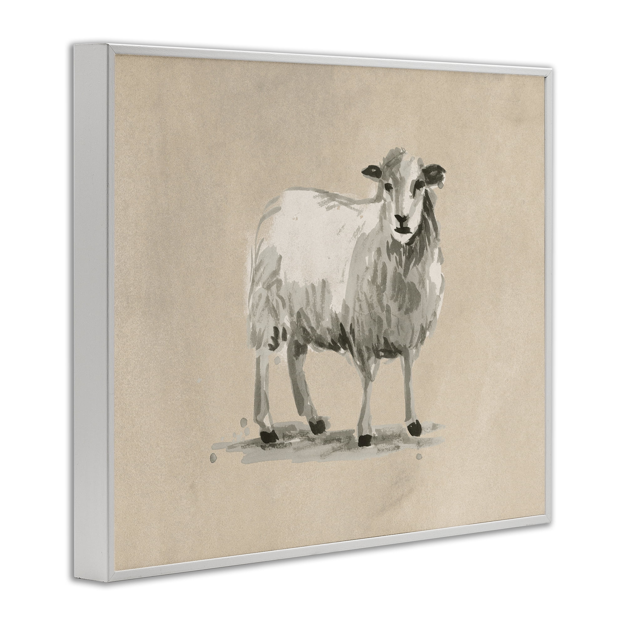 Stupell Industries Gazing Sheep on Beige Animals & Insects Painting White Framed Art Print Wall Art, 20 x 16