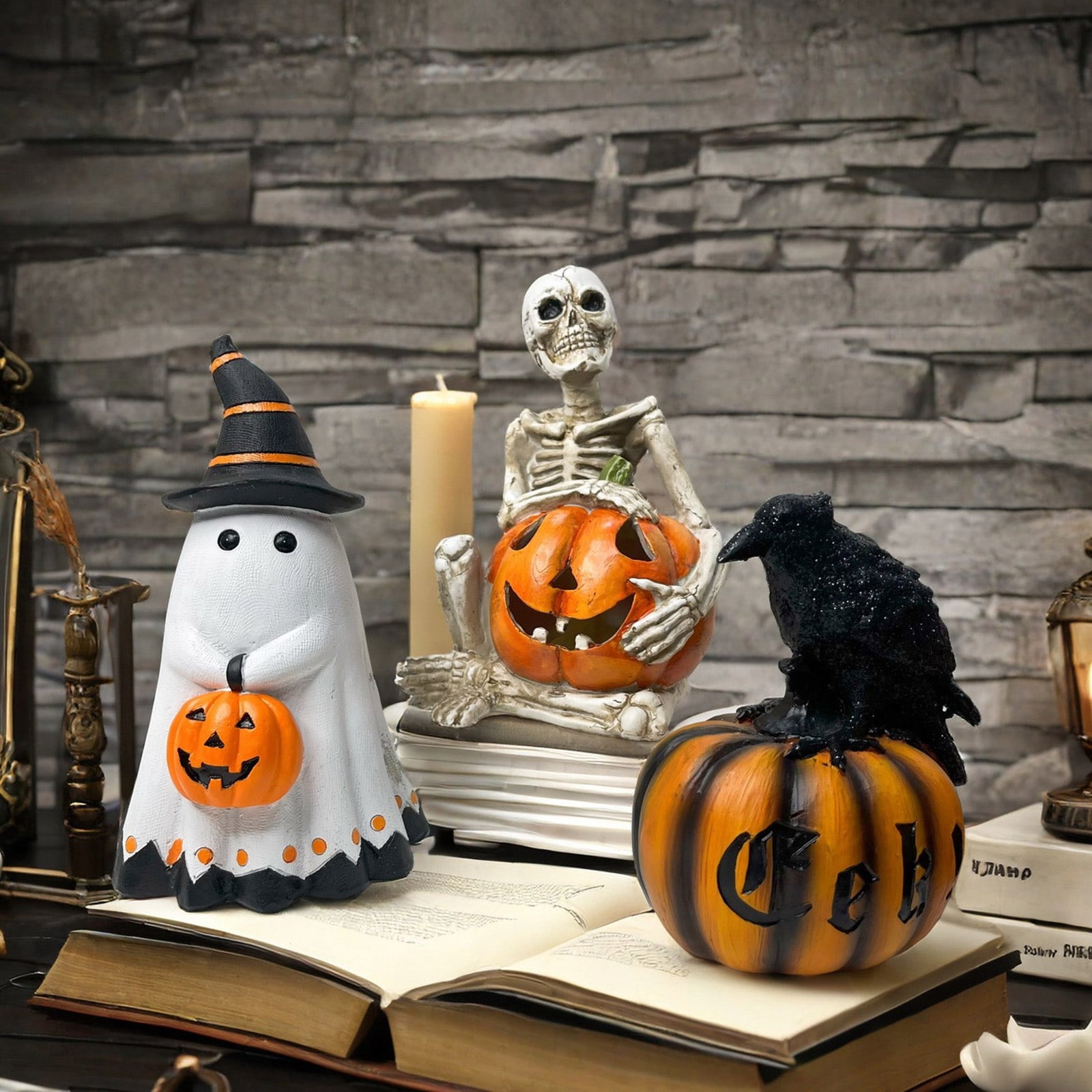 Festival Ghostly Statues Pumpkin Resin Statue Gift for Halloween Enthusiasts and Styles Lover Pumpkin Miniature