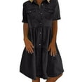 thumbnail image 2 of Miluxas Womens Summer Midi Denim Dress Short Sleeve Button Down Jean Shirt Dresses Casual Knee Length Tiered Cowboy Sundress Black S(S), 2 of 9