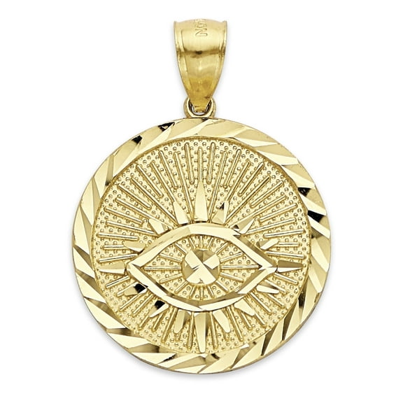 Golden Fire Solid 10k Gold Evil Eye Medallion - Symbolic Protection Jewelry Gifts for Men