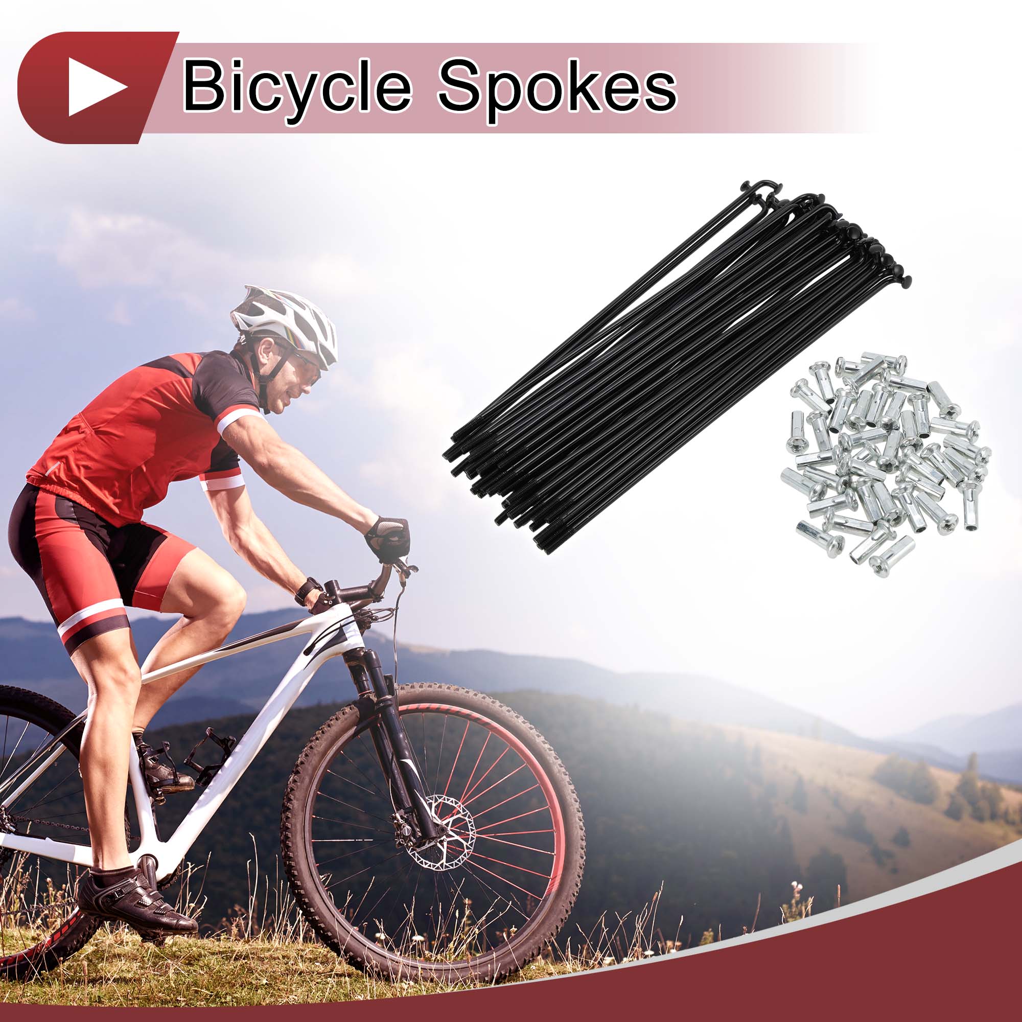 Unique Bargains 38Pcs 13G Bicycle Spokes Bike Wheel Spoke Carbon Steel Black 5.28"